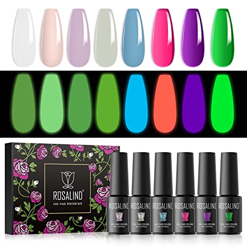 ROSALIND Nagellack, 5ml Gel Nagellack, 8 Leuchtende Neonfarben Weiß Rosa Lila Blau Gelb Grün, Soak Off UV LED Gelnägel Set für Nail Art Maniküre-Set DIY Gel Nail Polish 8pcs von ROSALIND