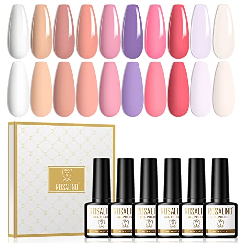 ROSALIND UV Nagellack 10 Farben Shellac Weiß Nude Pink Rosa Lila Shellac Set UV Gel Nagellack Pastell Nail Polish Farbgel Für Gelnägel FüR DIY-Nailart-Designs, Geeignet FüR AnfäNger, Nagelstudios 8ml von ROSALIND