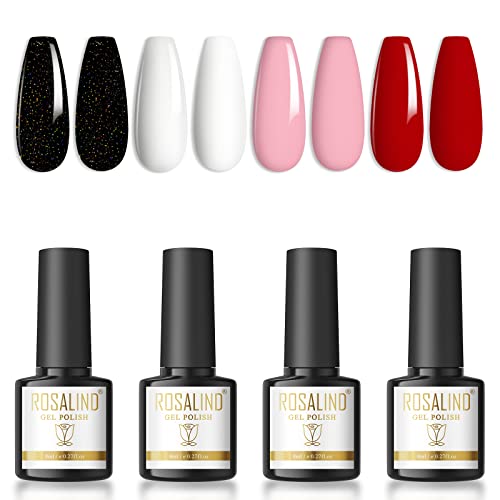 ROSALIND Nagellack Schwarz Pink Rosa Weiß Rot Shellac Gel Nagellack 4 Farben 8ml Nagellack Set Shellac Nagellack Uv Gel Nagellack Gel Nail Polish FüR Gel-Nageldesigns Nagelstudio von ROSALIND