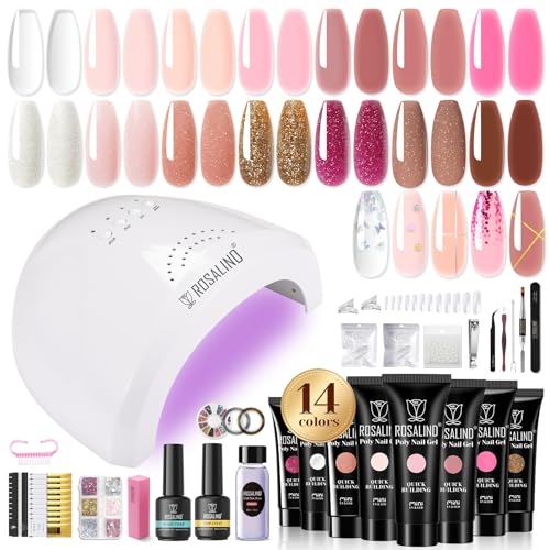 ROSALIND Nagelset Gelnägel Starterset mit 48W UV/LED Nagellampe, Gelnägel Set 14 Farben Poly Nagel Gel Starter Set Maniküre Gel Nagelstudio Set Geschenk für Frauen von ROSALIND