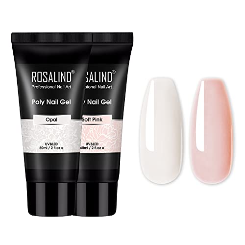 ROSALIND Poly Nail Gel, Acrylgel für Nägel Weiß Rosa 2 Farben Poly Nägel Gel 60ml, Quick Extension Builder Acrylic Nagelgel Nagelverlängerung Gel Polish Starter Set für Nail Art von ROSALIND