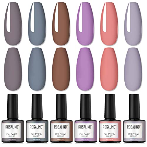 ROSALIND UV Nagellack Braun Grau Shellac Herbstfarben Winterfarben Set, 10ml UV Nagellack Set Geschenkset Rosa Lila Gel Farbe für Nägel 6 Farben Gel Nail Polish von ROSALIND