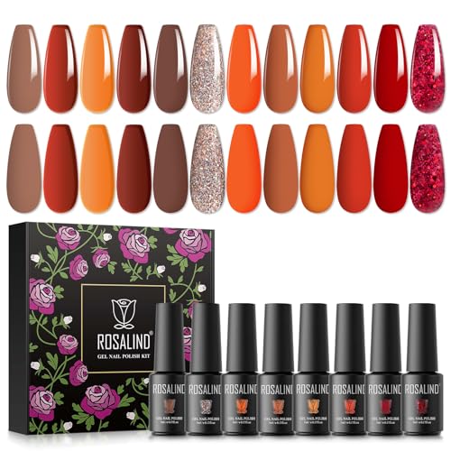 ROSALIND UV Gel Nagellack Set, 12 Farben Rot Nude Braun Grau Kürbis Orange Goldener Silber, 5ml Gel Nagellack Soak Off UV LED Gelnägel Set für Nail Art Maniküre-Set DIY Gel Nail Polish 12pcs von ROSALIND