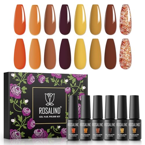 ROSALIND UV Nagellack Set, 8 Farben Herbst Kürbis Braun Glitter, 5ml Soak Off UV LED Gelnägel für Nail Art Maniküre-Set DIY Polish 8pcs von ROSALIND