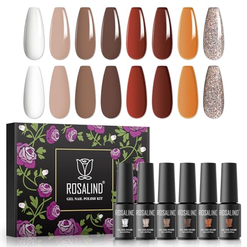 ROSALIND UV Gel Nagellack Set, 8 Farben Herbst Farben Nude Weiß Braun Glitter, 5ml Gel Nagellack Soak Off UV LED Gelnägel Set für Nail Art Maniküre-Set DIY Gel Nail Polish 8pcs von ROSALIND