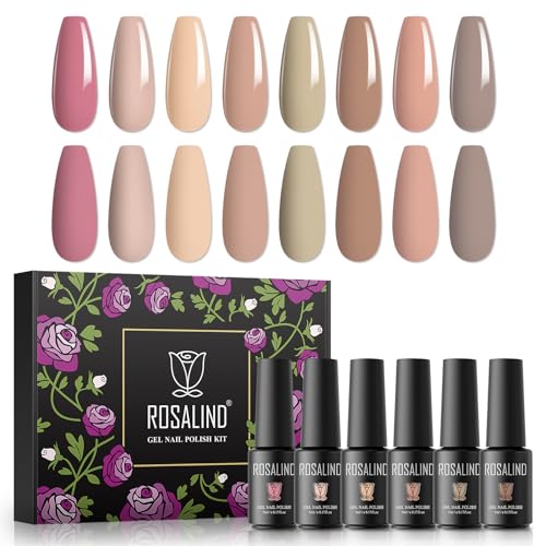 ROSALIND UV Gel Nagellack Set, 8 Farben Nackt Rosa Braun, 5ml Gel Nagellack Soak Off UV LED Gelnägel Set für Nail Art Maniküre-Set DIY Gel Nail Polish 8pcs von ROSALIND