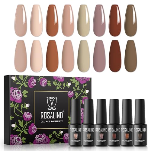 ROSALIND UV Gel Nagellack Set, 8 Farben Nude Rosa Braun, 5ml Gel Nagellack Soak Off UV LED Gelnägel Set für Nail Art Maniküre-Set DIY Gel Nail Polish 8pcs von ROSALIND