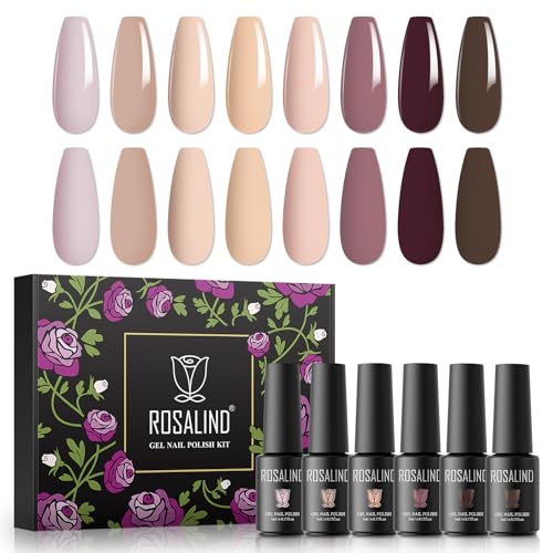 ROSALIND UV Gel Nagellack Set, 8 Farben Nude Rosa Braun Grau, 5ml Gel Nagellack Soak Off UV LED Gelnägel Set für Nail Art Maniküre-Set DIY Gel Nail Polish 8pcs von ROSALIND