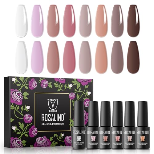 ROSALIND UV Gel Nagellack Set, 8 Farben Nude Weiß Rosa Braun, 5ml Gel Nagellack Soak Off UV LED Gelnägel Set für Nail Art Maniküre-Set DIY Gel Nail Polish 8pcs von ROSALIND