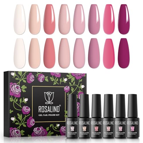 ROSALIND UV Gel Nagellack Set, 8 Farben Rosa Farben Glitzer, 5ml Gel Nagellack Soak Off UV LED Gelnägel Set für Nail Art Maniküre-Set DIY Gel Nail Polish 8pcs von ROSALIND