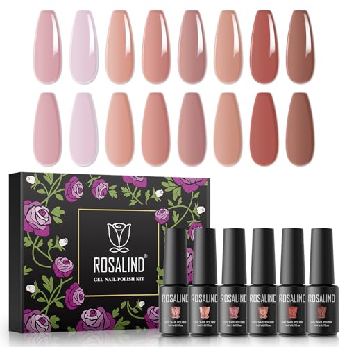 ROSALIND UV Gel Nagellack Set, 8 Farben Rosa Nude Braun, 5ml Gel Nagellack Soak Off UV LED Gelnägel Set für Nail Art Maniküre-Set DIY Gel Nail Polish 8pcs von ROSALIND