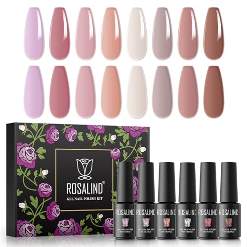 ROSALIND UV Gel Nagellack Set, 8 Farben Rosa Nude Brun, 5ml Gel Nagellack Soak Off UV LED Gelnägel Set für Nail Art Maniküre-Set DIY Gel Nail Polish 8pcs von ROSALIND