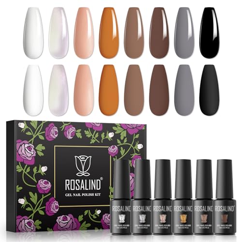 ROSALIND UV Gel Nagellack Set, 8 Farben Schwarz Weiß Nude Braun Grau Orange, 5ml Gel Nagellack Soak Off UV LED Gelnägel Set für Nail Art Maniküre-Set DIY Gel Nail Polish 8pcs von ROSALIND