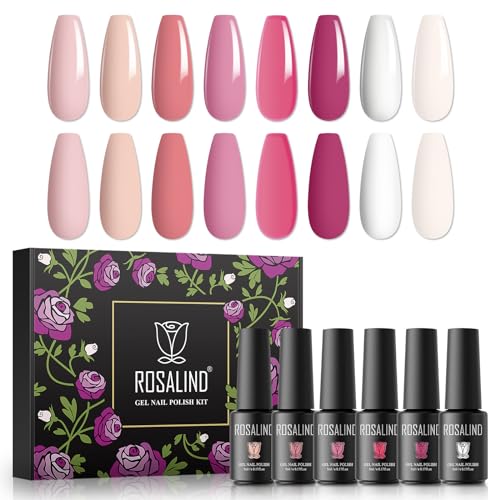 ROSALIND UV Gel Nagellack Set, 8 Farben Weiß Rosa Farben, 5ml Gel Nagellack Soak Off UV LED Gelnägel Set für Nail Art Maniküre-Set DIY Gel Nail Polish 8pcs von ROSALIND