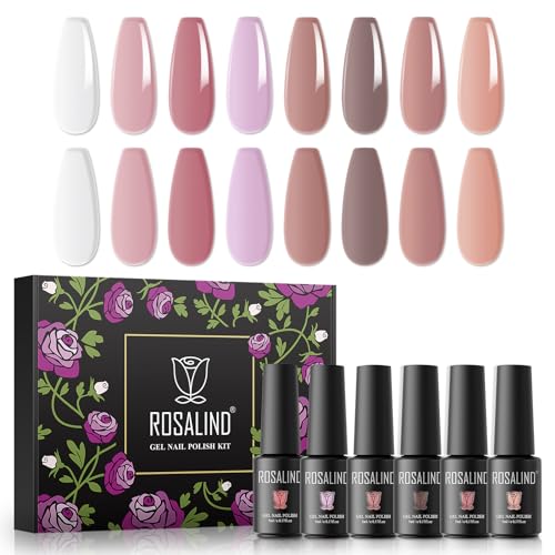 ROSALIND UV Gel Nagellack Set, 8 Farben Weiß Rosa Nude Braun Lila, 5ml Gel Nagellack Soak Off UV LED Gelnägel Set für Nail Art Maniküre-Set DIY Gel Nail Polish 8pcs von ROSALIND