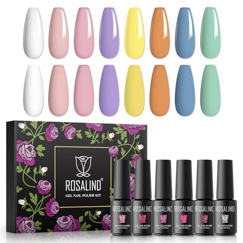 ROSALIND UV Gel Nagellack Set, 8 Sommer Farben Weiß Rosa Grün Gelb Orange Lila Blau, 5ml Gel Nagellack Soak Off UV LED Gelnägel Set für Nail Art Maniküre-Set DIY Gel Nail Polish 8pcs von ROSALIND