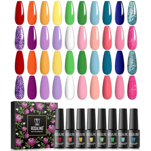 ROSALIND UV Nagellack, Gel Nagellack Gelb Rot Grün Blau Weiß Rosa Nude Lila Farben 5ml Gellack, UV Gel Nagellack Gelnägel Set für Nail Art Maniküre-Set DIY Gel Nail Polish 20pcs von ROSALIND