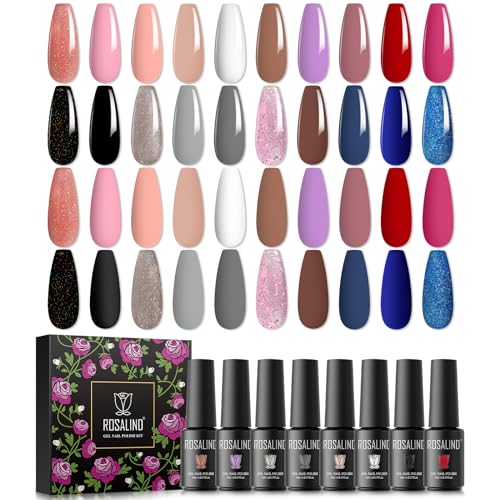 ROSALIND UV Gel Nagellack Set, Nude Weiß Rosa Rot Lila Schwarz Grau Braun Blau Glitter Farben 5ml Gellack, UV Gel Nagellack Gelnägel Set für Nail Art Maniküre-Set DIY Gel Nail Polish 20pcs von ROSALIND