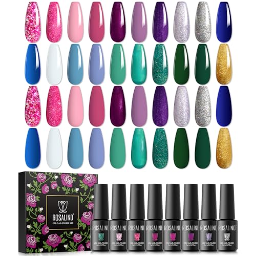 ROSALIND UV Gel Nagellack Set, Rosa Lila Grün Blau Glitter Farben 5ml Gellack, UV Gel Nagellack Gelnägel Set für Nail Art Maniküre-Set DIY Gel Nail Polish 20pcs von ROSALIND