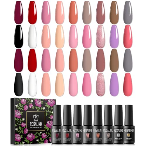 ROSALIND UV Gel Nagellack Set, Rosa Rot Nude Schwarz Weiß Braun Farben 5ml Gellack, UV Gel Nagellack Gelnägel Set für Nail Art Maniküre-Set DIY Gel Nail Polish 20pcs von ROSALIND