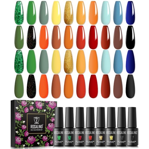 ROSALIND UV Gel Nagellack Set, Schwarz Rot Orange Gelber Grau Grau Glitter Farben 5ml Gellack, UV Gel Nagellack Gelnägel Set für Nail Art Maniküre-Set DIY Gel Nail Polish 20pcs von ROSALIND