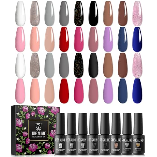 ROSALIND UV Gel Nagellack Set, Schwarz Weiß Grau Braun Blau Rot Nude Rosa Lila Farben 5ml Gellack, UV Gel Nagellack Gelnägel Set für Nail Art Maniküre-Set DIY Gel Nail Polish 20pcs von ROSALIND