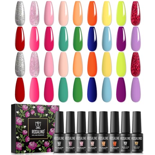 ROSALIND UV Gel Nagellack Set, Sommerfarbe Rot Rosa Rose Rot Gelb Grün Blau Lila Glitzer Farben 5ml Gellack, UV Gel Nagellack Gelnägel Set für Nail Art Maniküre-Set DIY Gel Nail Polish 20pcs von ROSALIND