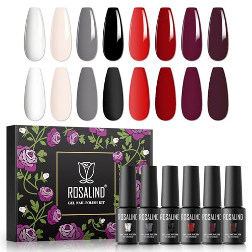 ROSALIND UV Gel Nagellack Set, Weihnachtsfarben Farben Rot Weiß Schwarz, 5ml Gel Nagellack Soak Off UV LED Gelnägel Set für Nail Art Maniküre-Set DIY, Christmas Colors Gel Nail Polish 8pcs von ROSALIND