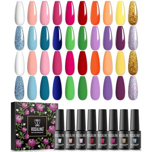 ROSALIND UV Gel Nagellack Set, Weiß Rose Pink Nude Blau Lila Orange Gelb Farben 5ml Gellack, UV Gel Nagellack Gelnägel Set für Nail Art Maniküre-Set DIY Gel Nail Polish 20pcs von ROSALIND