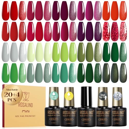 ROSALIND UV Gel Nagellack Set,24 Stück Gel Nagellack Rot Lila Orange Grün Grau Mini Farbgel Gelnägel, Soak-Off UV Nail Polish für Nagel Design Geschenk von ROSALIND