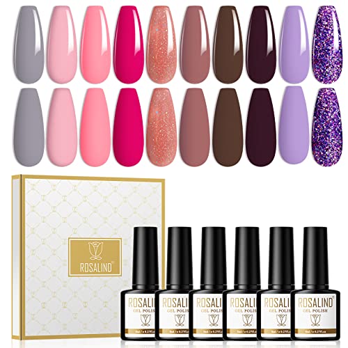 ROSALIND UV Gel Nagellack Set Rosa Grau Violett Braun Glitzer Violett Shellac Nagellack 10 Farben 8ml UV LED Nail Polish Geeignet Für Nailart-Anfänger, Nagelstudios von ROSALIND