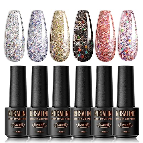 ROSALIND UV Nagellack, 6 Farben Mini Gel Nagellack, UV Nagellack Set Farbgel Für Glitzer Shellac Soak Off Nail Polish French Manicure für Frauen Mutter Geschenkset DIY zu Hause von ROSALIND