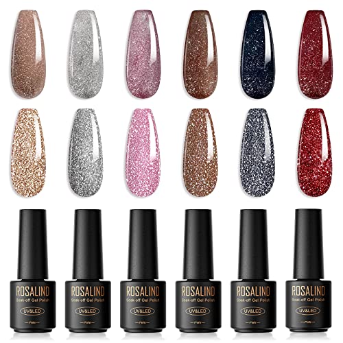 ROSALIND UV Nagellack, 6 Farben Mini Gel Nagellack, UV Nagellack Set Farbgel Für Gelnägel Glitzer Shellac Soak Off Nail Polish French Manicure Frauen Mutter Geschenkset DIY zu Hause von ROSALIND