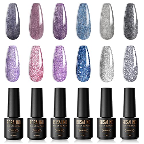 ROSALIND UV Nagellack, 6 Farben Mini Gel Nagellack, UV Nagellack Set Farbgel Für Gelnägel Glitzer Shellac Soak Off Nail Polish French Manicure für Frauen Geschenkset DIY zu Hause von ROSALIND