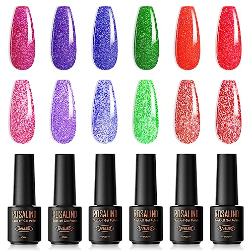 ROSALIND UV Nagellack Pastell, 6 Farben Mini Gel Nagellack, UV Nagellack Sommer Set Glitzer Shellac Soak Off Nail Polish French Manicure für Anfänger DIY Nail Art Maniküre Salon von ROSALIND