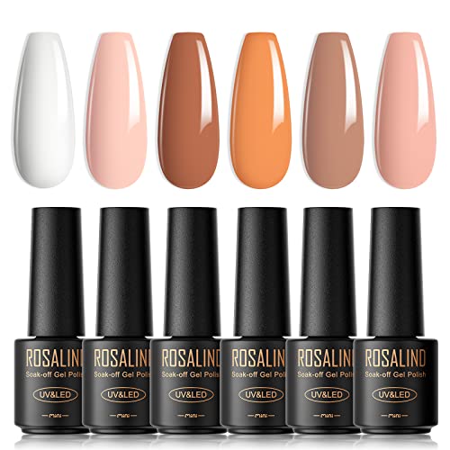 ROSALIND UV Nagellack, 6 Farben Mini Gel Nagellack Set, Jelly Nackt Rosa Braun Soak Off Nail Polish, French Manicure für Frauen, Mutter Geschenkset DIY zu Hause von ROSALIND