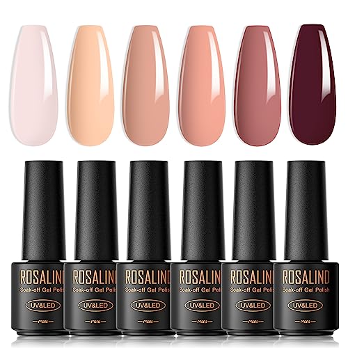 ROSALIND UV Nagellack, 6 Farben Mini Gel Nagellack, UV Nagellack Set Jelly Nackt Rosa Braun Shellac Soak Off Nail Polish French Manicure für Frauen Mutter Geschenkset DIY zu Hause von ROSALIND