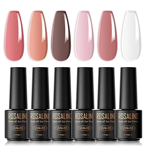 ROSALIND UV Nagellack, 6 Farben Mini Gel Nagellack, UV Nagellack Set Jelly Shellac Soak Off Nail Polish French Manicure für Frauen Mutter Geschenkset DIY zu Hause von ROSALIND