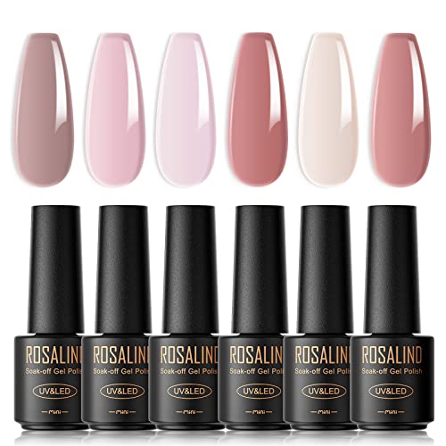 ROSALIND UV Nagellack, 6 Farben Mini Gel Nagellack, UV Nagellack Set Jelly Shellac Soak Off Nail Polish French Manicure für Frauen Mutter Geschenkset DIY zu Hause von ROSALIND