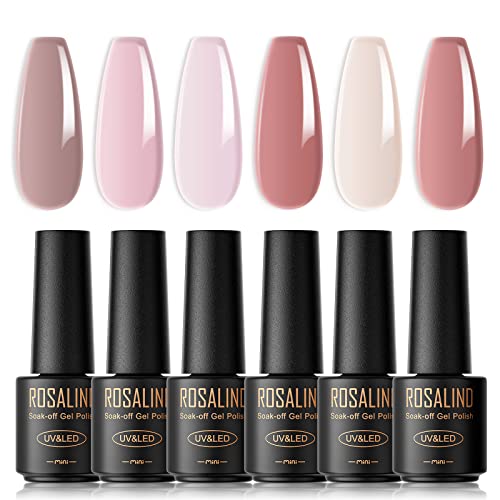 ROSALIND UV Nagellack Pastell, 6 Farben Mini Gel Nagellack,Set Jelly Soak Off UV LED Nail Polish French Manicure für Frauen Mutter Geschenkset DIY zu Hause von ROSALIND