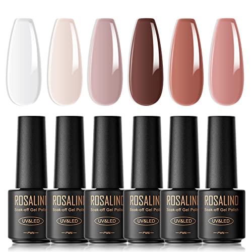 ROSALIND UV Nagellack, 6 Farben Mini Gel Nagellack, UV Set Jelly Weiß Nackt Rosa Soak Off Nail Polish French Manicure für Frauen Mutter Geschenkset DIY zu Hause von ROSALIND