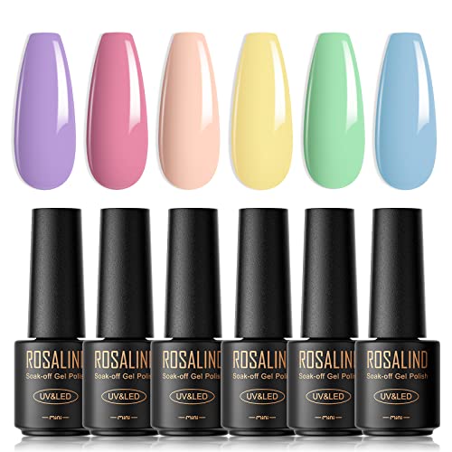 ROSALIND UV Nagellack Pastell, 6 Farben Mini Gel Nagellack, UV Nagellack Sommerfarben Set Macaron Shellac Soak Off Nail Polish Starter Gelnägel Set Frühling und Sommer von ROSALIND