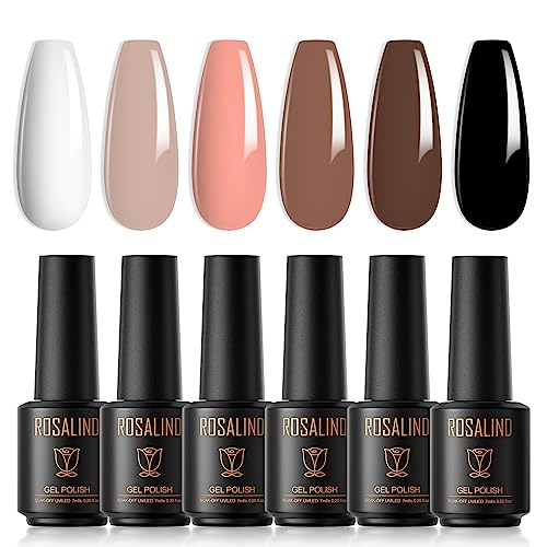 ROSALIND UV Nagellack, 6 Farben Mini Gel Nagellack, UV Nagellack Set Nackt Braun Shellac Soak Off Nail Polish French Manicure für Frauen Mutter Geschenkset DIY zu Hause von ROSALIND