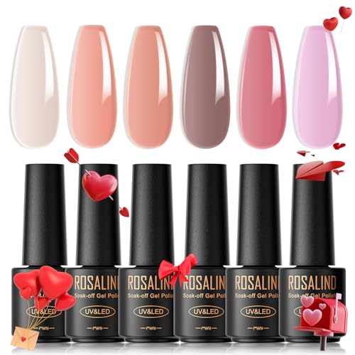 ROSALIND UV Nagellack, 6 Farben Mini Gel Nagellack, UV Nagellack Set Nackt Rosa Orange Rot Lila Rosa Shellac Soak Off Nail Polish French Manicure für Frauen Mutter Geschenkset DIY zu Hause von ROSALIND