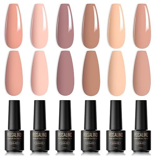 ROSALIND UV Nagellack, 6 Farben Nudetöne Mini Gel Nagellack,Nude Braun Shellac beige Soak Off UV Nail Polish French Manicure für Frauen Mutter Geschenkset DIY zu Hause von ROSALIND