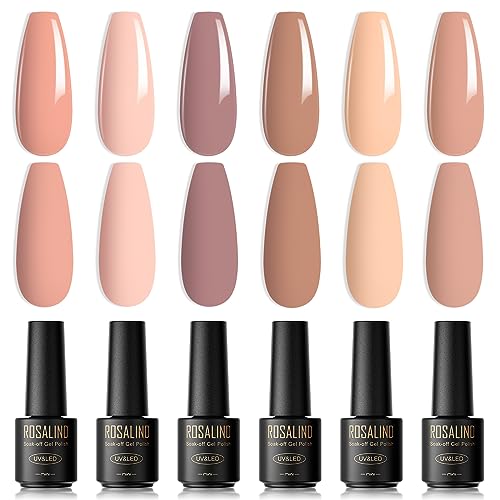 ROSALIND UV Nagellack, 6 Farben Nudetöne Mini Gel Nagellack,Nude Braun beige Soak Off UV Nail Polish French Manicure für Frauen Mutter Geschenkset DIY zu Hause von ROSALIND