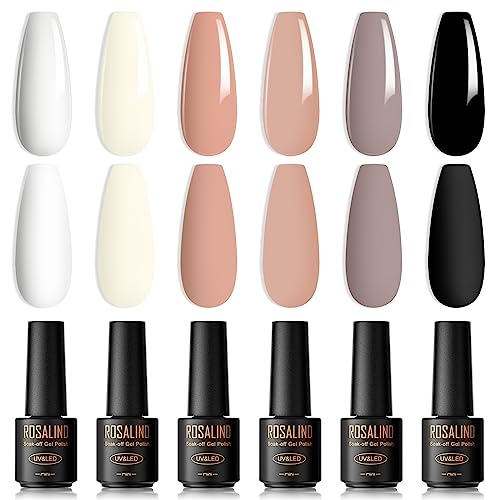 ROSALIND UV Nagellack, 6 Farben Mini Gel Nagellack, UV Nagellack Set Weiß Nackt Grau Schwarz Shellac Soak Off Nail Polish French Manicure für Frauen Mutter Geschenkset DIY zu Hause von ROSALIND