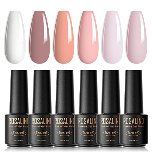 ROSALIND UV Nagellack Jelly, 6 Farben Mini Gel Nagellack Set Weiß Orange Rosa Hellrosa Shellac Farbgel für Gelnägel Soak Off UV Gel Nail Polish Nagellack Lacke Für UV Lampe von ROSALIND