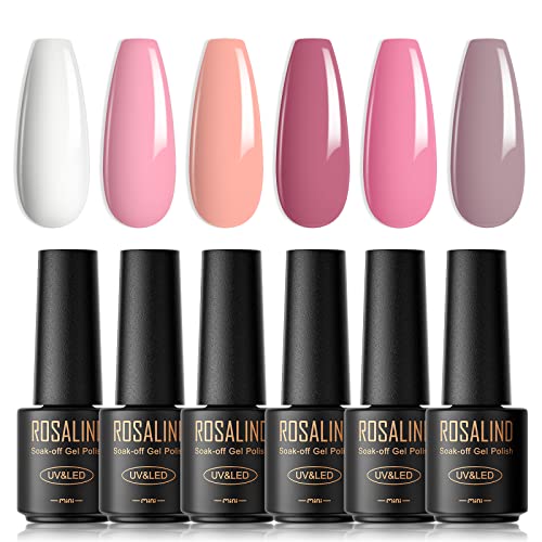 ROSALIND UV Nagellack Pastell, 6 Farben Mini Gel Nagellack Set Weiß Rosa Rose Rot Lila Rosa Shellac Soak Off UV LED Nail Polish French Manicure für Frauen Mutter Geschenkset DIY zu Hause von ROSALIND