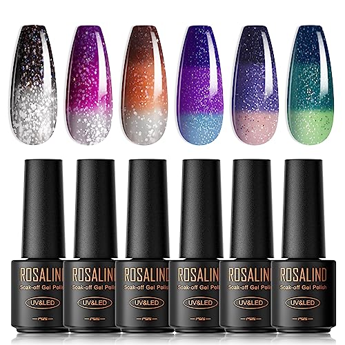 ROSALIND UV Nagellack, 6 Farben Mini nagel uv gel thermo, UV Nagellack Set thermogel Shellac Soak Off Nail Polish French Manicure für Frauen Mutter Geschenkset DIY zu Hause von ROSALIND